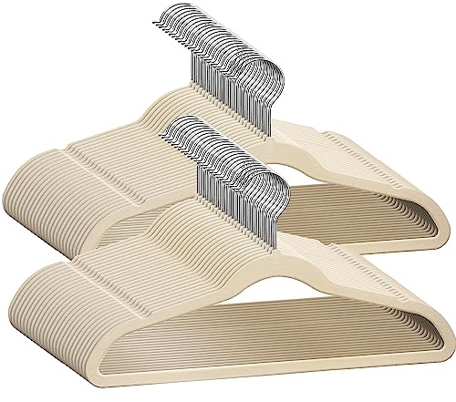 TechZoo 50 Premium Kids Velvet Hangers - 14 Non-Slip Clothes Hangers for Kids & Preteens - Ultra Slim, Space-Saving, Strong & Durable Hangers with 360° Swivel Hook - Ivory