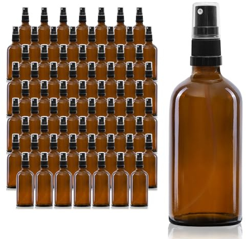 Oputec - 68 flaconi spray in vetro da 100 ml con nebulizzatore, piccole bottiglie di vetro ambrato con pompetta spray fine, confezione grande