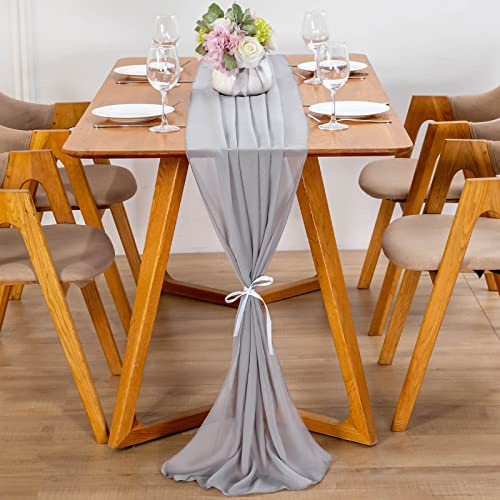 YUNSHANGHE Runner da tavolo moderno in chiffon, 70 x 300 cm, lavabile, per matrimonio, decorazione da tavolo in tessuto, per matrimoni, compleanni, comunioni (grigio anticato)