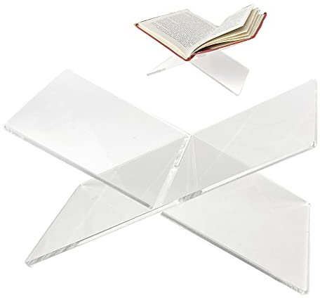 OHYER Soporte de Libro de Acrílico Soporte de Lectura para Libros Soporte del Libro de la Biblia Atril para Libros de Cocina X Forma Soporte para Exhibición de libro Recetas Cuadernos (19 X 11 X 11cm)