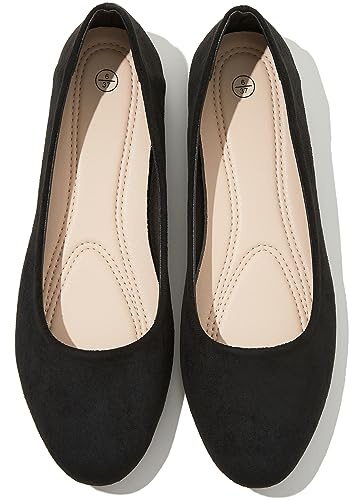 Shupua Flats for Women Round Toe Flat Shoes Dressy Black Ballet Flats Comfortable Womens Dress Shoes Ballerina Flats for Work(Black.us7)