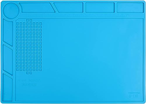 WUGU Alfombrilla Soldadura, 500℃ Resistente al Calor Tapete de Reparación, 35x25cm Alfombrilla de Soldadura Antiestática, Almohadilla de Trabajo para Reparar Teléfono, Computadoras, Cámara(Azul)