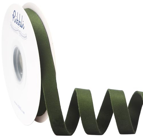 Ribbli Moss Green Velvet Ribbon Double Faced 1/2 Inch 10-Yard Spool Green Ribbon Use for Christmas Tree Ornaments Gift Wrapping Wreath Decoration Wedding Boutonnieres