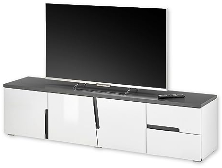 BOSTON TV-Lowboard in Weiß, Anthrazit - Moderner TV Schrank mit Schubladen und viel Stauraum für Ihr Wohnzimmer - 176 x 44 x 38 cm (B/H/T)