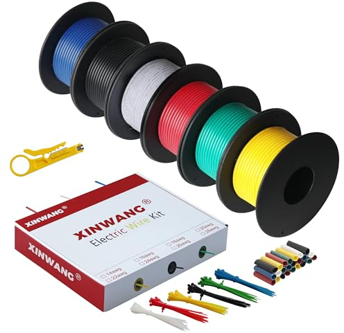 XINWANG 20 AWG 0,5 mm² silikonkabelset, 6 färger, 15 m per färg | Flexibel tennad kopparremsa för elektronik, gör-det-själv-kretsar, RC-modeller och LED