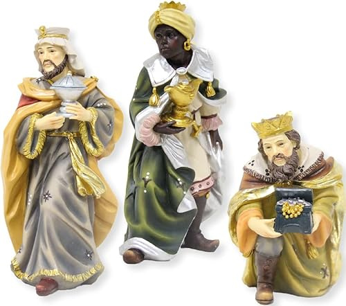 FADEDA 3 figuras de belén pintadas a mano, 3 unidades, altura de 24 cm, decoración de mesa de Navidad, accesorios para belén