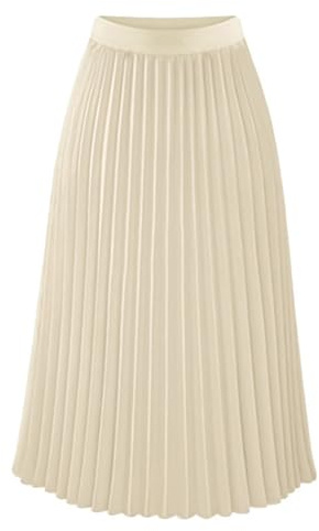 Gonna A Pieghe Lunga da Donna, Plissettata, Maxi, Sexy, per Il Tempo Libero, Tinta Unita, per L'Autunno, Estiva Elegante, Beige, S