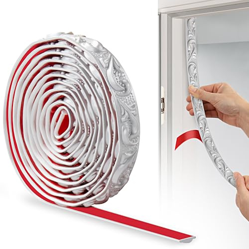 JUNART Modanature in PVC, 300cm×2cm, Bordi Carta da Parati 3D, Modanature a Soffitto, Adatto per Battiscopa Adesivo, Fondali TV, Armadi, Pareti(Argento)