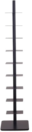 9 Tier Spine Bookcase, Vertical Spine Book Tower, Tall And Narrow Ladder Bookcase, Metal Bookcase, Corner Bookcase For Tight Spaces, Multi-Purpose Storage Shelf Display Bookcase For Home Office(Black)
