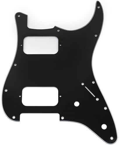 Musiclily Pro 11 Holes ST HH Guitar Pickguard with Round Corner Uncovered Humbucker 2-Pot Layout for Fender Squier Strat Style Electric Guitar, 3Ply Black