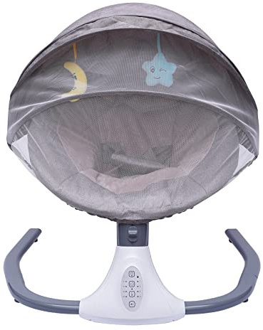 MINRS Baby Wippe, Babyschaukel Elektrisch, Elektrische Wiege Baby, mit Bluetooth Fernbedienung Sicherheitsgurt und Moskitonetz 4 Wiegegeschwindigkeiten 12 Melodien für 0-18 Monate, Gray