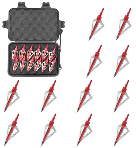 KURUGEILI 12 Pack Jagd Breitköpfe mit Aufbewahrungshülle 3 Klingen Bogenschießen Breitköpfe 100/125 Korn Schraubköpfe Pfeilspitzen für traditionelle Bogen und Verbundbogen