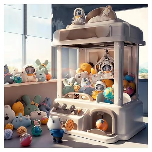 CUCUKAKA Machine Attrape Bonbon ， Mini Machine À Griffes avec Musique et Lumières,2 Poupées Panda,25 Peluches,20 Gashapons ， Machine Attrape Bonbon Jeu Amusant,Cadeau pour La Fête