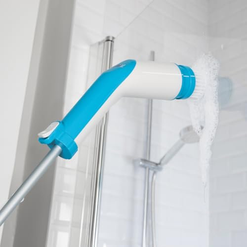 JML Electric Cleaning Brush - Long Handled Electric Scrubber, Rechargeable, Cordless Power Scrubber with 3 Attachments, 300rpm Scrubbing Brush for Bathrooms, Tight Spaces - Scrub Buddi Extra Large