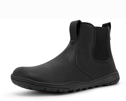 FEFELUIS Chelsea Barefoot Boot for Men- Wide Toe Box Zero Drop Slip On Minimalist Hi-Top Shoes Black Size 13