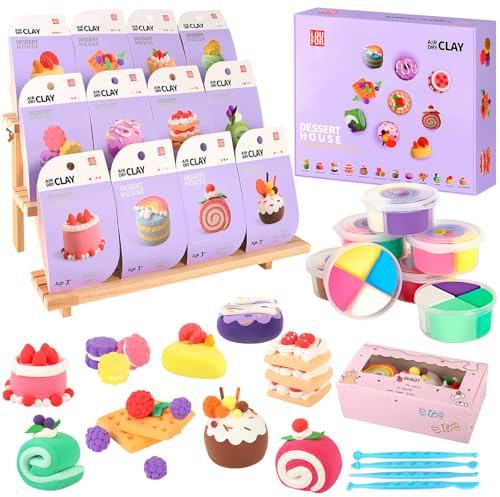 BuntWunder Pate a Modeler, 12 Pots Argile Autodurcissante pour Enfants, 48 Pièces Pate Durcissante Set avec Outils de Sculpture deTutoriels, Jouets Cadeau Créatif pour Garçons et Filles