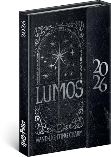 NOTIQUE Agenda 2026 - Mini agenda tascabile formato A6, con chiusura magnetica, calendario settimanale compatto, 11 x 16 cm, copertina rigida con panoramica mensile (Harry Potter – Lumos)