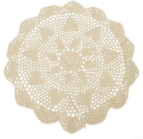 Allthingstore Mantel redondo de encaje vintage de ganchillo de algodón tapete decorativo para mesa de comedor, cafetería, restaurante, decoración del hogar (50 cm, beige)