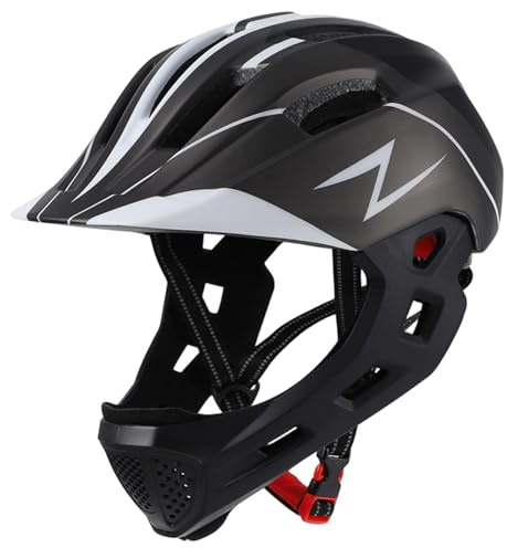 Casco Integrale per Bambini con Fanale Posteriore, Casco da Bici Antiurto con Mentoniera Staccabile, Equipaggiamento Protettivo Traspirante per Pattini a Rotelle, Skateboard, Scooter Integrale per