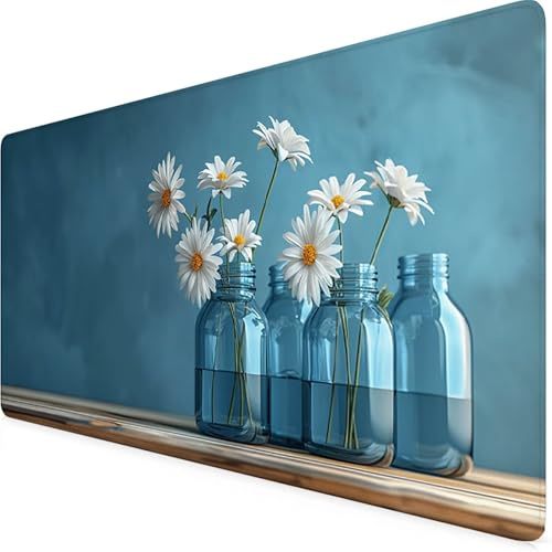 Blomma Musmatta xxl 1 000 x 500 mm, förlängd beige musmatta med halkfri naturgummibas, sydda kanter skrivbordsmatta förbättrar noggrannhet och hastighet, skrivbordstillbehör u1-247