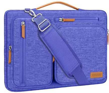 MOSISO 360 skyddande laptop axelväska 15,6 tum, 15-16 tum laptopväska | Kompatibel med MacBook Pro 16 tum, HP, Dell, Lenovo, Asus, sidöppnad messengerväska med 4 blixtlåsfickor, kungsblå