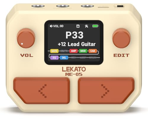 LEKATO Multi Effects Guitar Pedal, with 125 Effects 30 Amp Models & 30 Cab Sims, 40s Looper, Drum Rhythms, Support NAM/IR, USB Audio Interface OTG Function Rechargeable Guitar Effects Pedal (Beige)