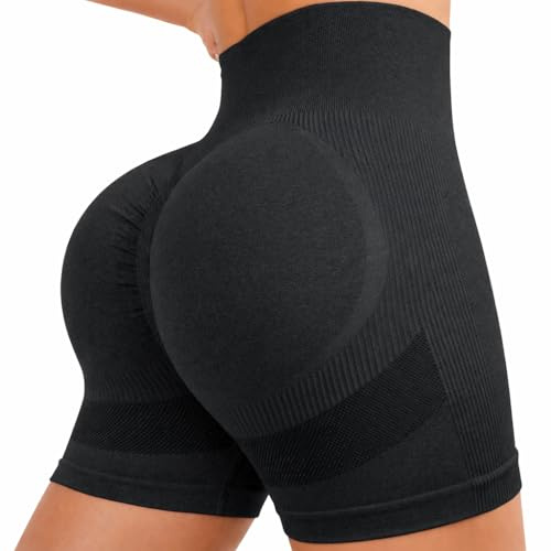 Suyamir Pantaloncini Palestra Donna Vita Alta Push Up, Shorts Yoga 3D Modellanti Anti Cellulite, Pantaloncini Sportivi Elasticizzati per Fitness (IT, Testo, XL, Regular, Regular, Nero)