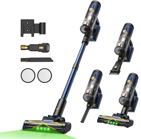 Vexilar V12 Cordless Vacuum Cleaner, 50KPa Suction, 50Mins Detachable Battery, Lightweight Cordless Vacuum with Anti-Tangle, LED Touchscreen, GreenEye Tech, For Hardfloor, Carpet, Sofa and Pet Hair