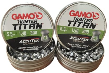 Arapaima Beitia Pack 2X Perdigones Accutek Hunter Titan 5,5 mm para Aire Comprimido | 400 Unidades Totales | Punta Domed Alta Precisión | Carabinas de Aire | Tiro Deportivo y Recreativo