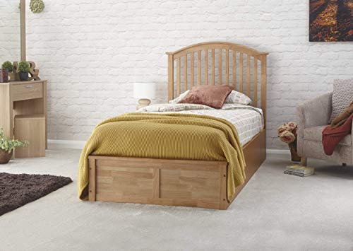 GFW Madrid Wooden Oak Ottoman King Size Bed Frame, Under Mattress Support Board With Thick Wooden Sprung Slats And Underbed Storage White 5ft Double Bed Dimensions: 201 (L) x 103.2 (W) x 114cm (H)