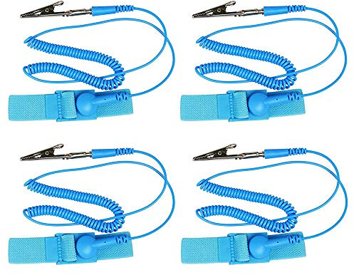 GTIWUNG 4Pcs Cinturino da Polso ESD Anti-statico, Braccialetto Anti-Statico, Sicurezza Discharge Band, Cinghia da Polso Messa a Terra, Previene Accumulo Elettricità Statica, Blu