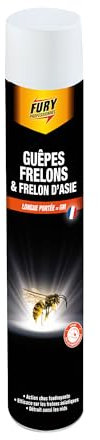 FURY - Mousse Nids Guêpes & Frelons - Elimination des Nids - Prévention Recolonisation - Tube Prolongateur - Efficace sur Frelons Asiatiques - 500ML - Fabrication française, Blanc