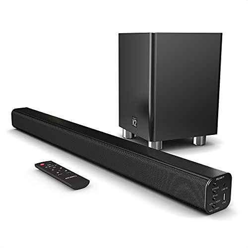 MAJORITY Home Cinema Soundbar for TV with Subwoofer I 3D Theater Surround Sound System with 150W and 2.1 Channel Speakers I Bluetooth, AUX, Optical, and USB with Auto Power Off Function I K2 Black