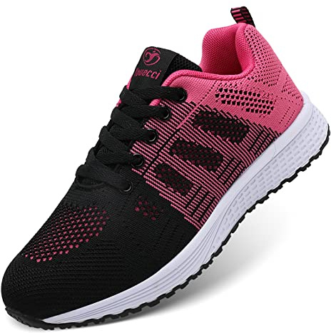 Kvinnor träningsskor snörning mode sneakers andningsbara fitness sportskor atletiska löparskor, A08 Rosa Röd, 41 EU
