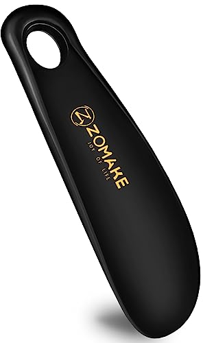 ZOMAKE Small Shoe Horn - Plastic Shoehorn 18.5cm,Lazy Shoe Helper Short Shoe Horns With Hook For Men Women The Elderly Kids (Black)
