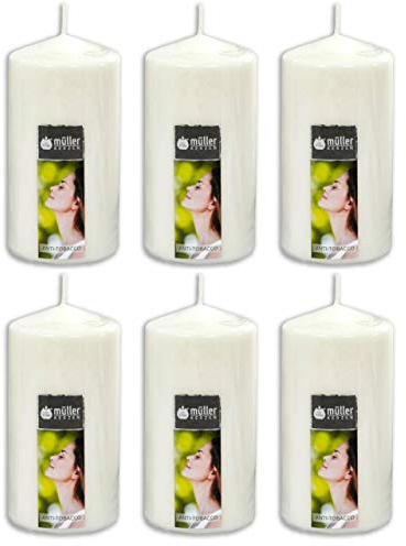 6er Set Müller Duftstumpenkerze 130 x 65 mm, Anti Tabacco, Weiss, Wachskerzen