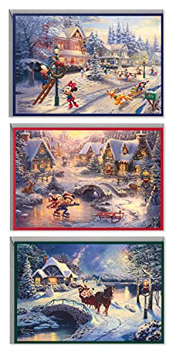 Hallmark Thomas Kinkade - Surtido de tarjetas de Navidad en caja, Mickey Mouse (3 diseños, 24 tarjetas con sobres)