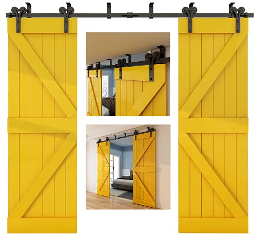 CCJH 5FT/152cm Rail de Porte Coulissante Support de montage au plafond Kit de Rail pour Porte Coulissante Système de Porte avec Roulettes et Rail Forme Y Cintre à rouleaux Set Pour porte double