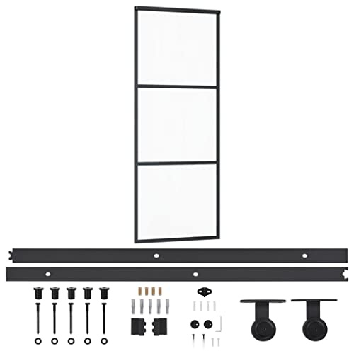 vidaXL Puerta Corredera con Herrajes Entrada Corrediza Deslizante Hogar Cuarto de Baño Salón Sala de Estar Habitación ESG Vidrio y Aluminio 76x205 cm