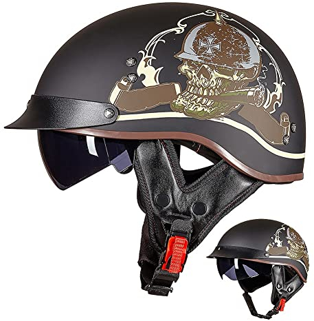ACLFFSHOP Halbschalenhelm mit ECE, Jethelm Retro, Chopper Helm, Retro Motorrad Helm, Scooter-Helm, Offenem Helm, mit Sonnenblende und Herausnehmbares Atmungsaktives Futter M~XXL 57~64CM