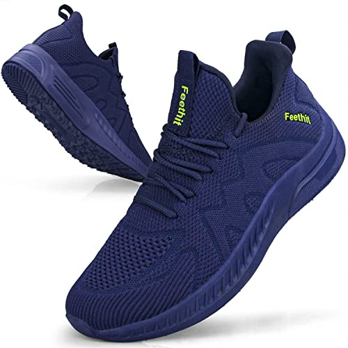 Feethit Baskets et Chaussures de Sport Homme Tennis Respirant Légères et Confortables de la Mode de Marche Fitness Running Tennis Outdoor Gym Jogging Sneakers Hommes Bleu foncé 46 EU