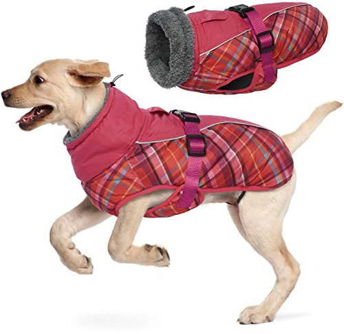 Hjyokuso Dog Jacket - Winter & Waterproof Coats with Harness Hole for Small to Large Dogs, Dogs Winter Jacket for Chihuahua, French Bulldog & Dachshund