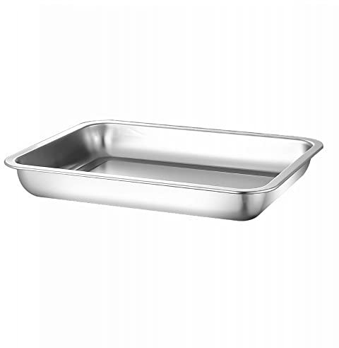 MATYASIGO 1 vassoio profondo rettangolare in acciaio inox per frutta, verdura, torte, pane, biscotti, piatti da cucina (32 x 25 x 4,8 cm)