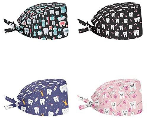 Belidome Set di Cappelli da Lavoro per Pulizia con Fascia Regolabile per Il Sudore, Confezione da 4, Strumenti Dentista, Taglia Unica