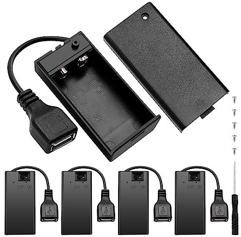 5 Stycken 9V Batterihållare, KUOQIY Plast 9 Volt Batterihölje med Lock ON/Off USB Honkontakt, 9V Batteri Förvaringslåda för CCTV, Motor, Magnetventil, LED-band, med Skruv och Skruvmejsel