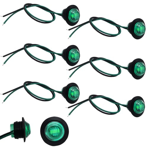 CTRICALVER LED Marker Lights, Trailer Side Lights 12V/24V Universal Suitable for Bus, Trucks, Trailers, Cab Labels, Taillight Brake Light, 3/4 Inches Green Side Marker Lights (6 Pcs)