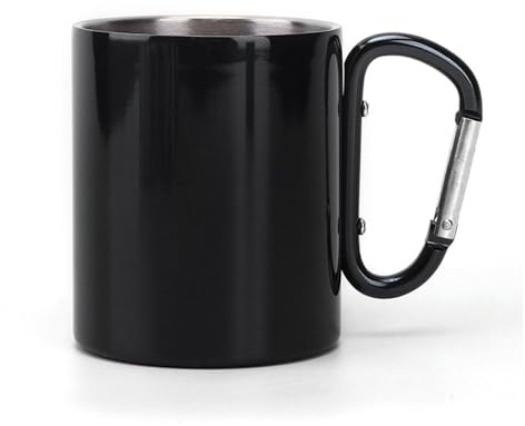 MiOYOOW Stainless Steel Carabiner Mug, Double Walled Camping Mug Portable Metal Cup with Carabiner Handle for Outdoor Camping Travel (300ML