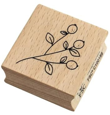 Artoz Sello de madera con diseño de flores de bayas rojas, 40 x 40 x 19 mm, haya, diseño suizo, certificado FSC®