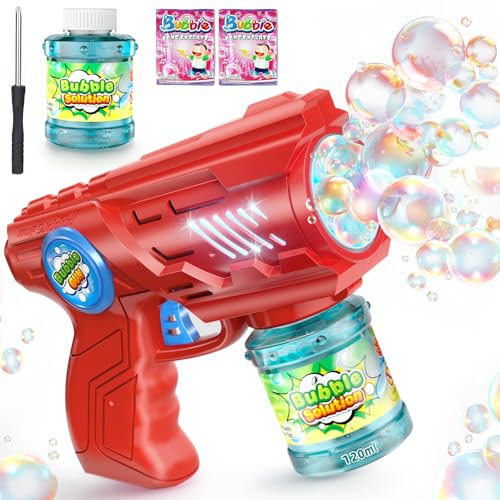 ROMINVIC Seifenblasenmaschine,Seifenblasenpistole Kinder Seifenblasen Machine: LED Seifenblasen Elektrisch Mit 100 ML Tank Blau Automatische Bubble Maker Für Shooter Party Spielzeug (Kunststoff, Rot)