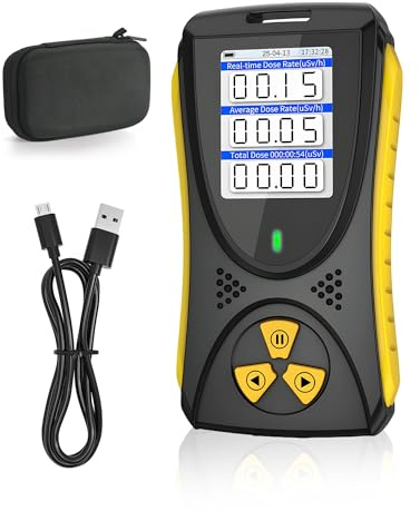 RUIZHI Portable Geiger Counter - Rechargeable Nuclear Radiation Detector for Beta Gamma X-ray Detection, Measures in CPM μSv/h μR/h μSv, Geiger Sensors with LCD Screen